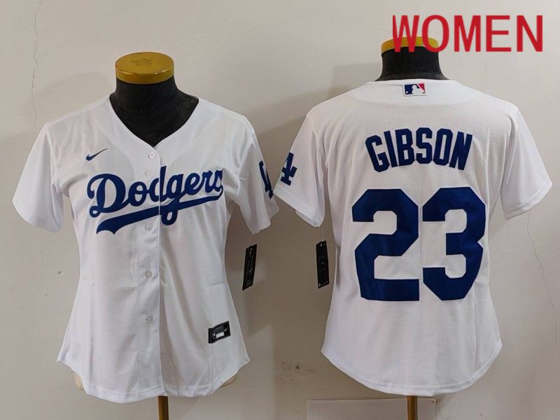 Women Los Angeles Dodgers 23 Gibson White Nike Game 2024 MLB Jersey style 1
